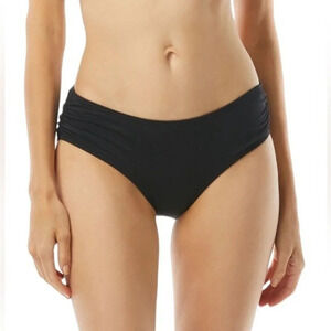 MICHAEL Michael Kors Shirred Side Bikini Bottom Black Size L NWT